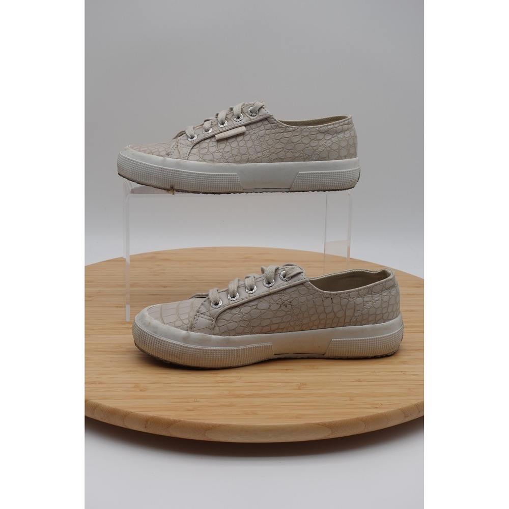 Superga Womens Size 6 Beige Croc Embossed Low Top Walking Sneakers S1111X5W